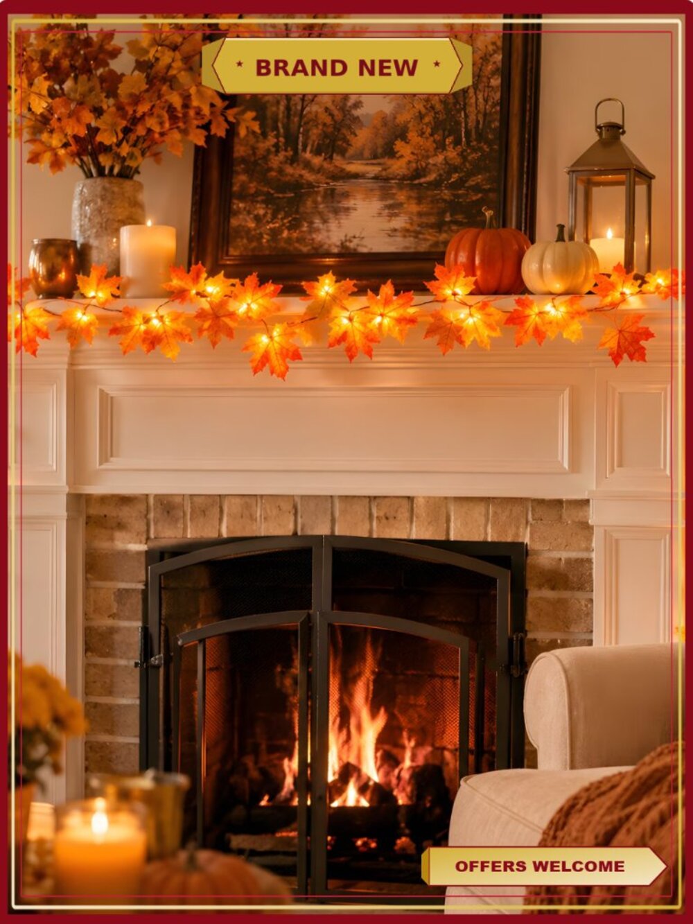2 Pack Maple Leaf String Lights 20Ft 40LED USB Remote 8 Modes Autumn Decor